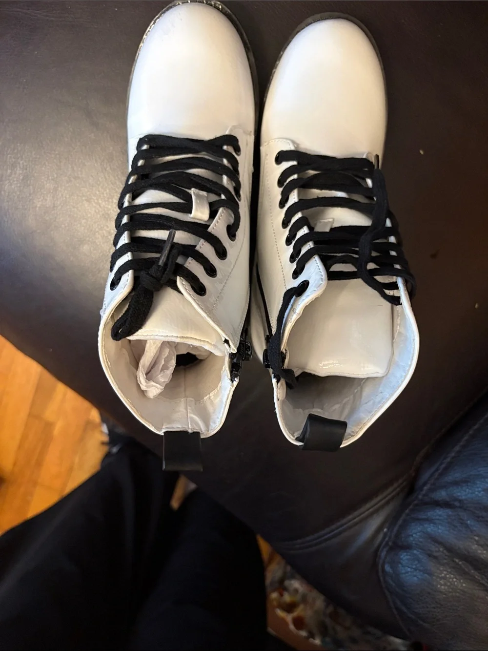 Girl’s 3M GIULETTA White Patent Lace-Up Boots with Black Laces